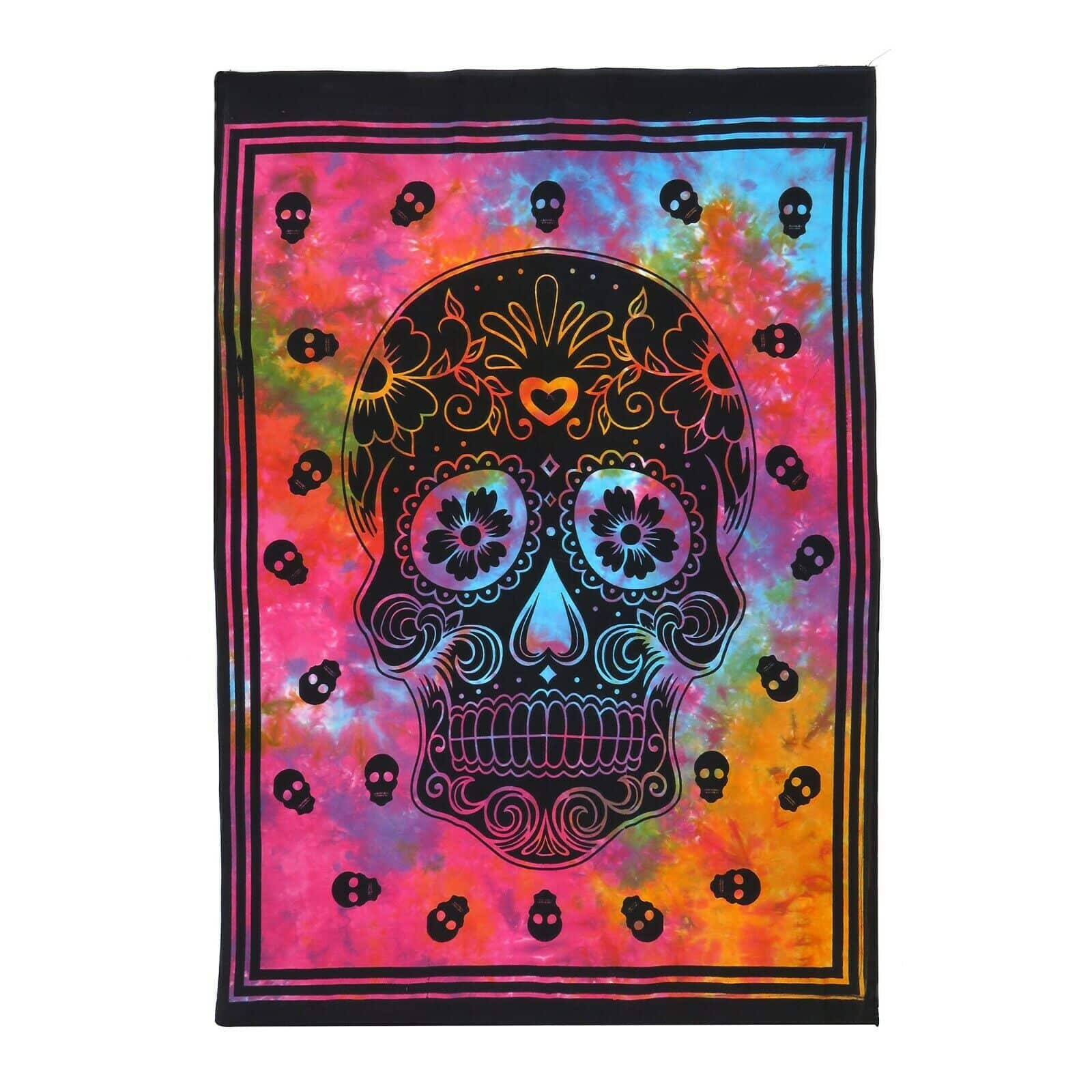 Indian Tie Dye Wall Hanging Tapestry Skull Print Cotton Poster Wall Art Decor