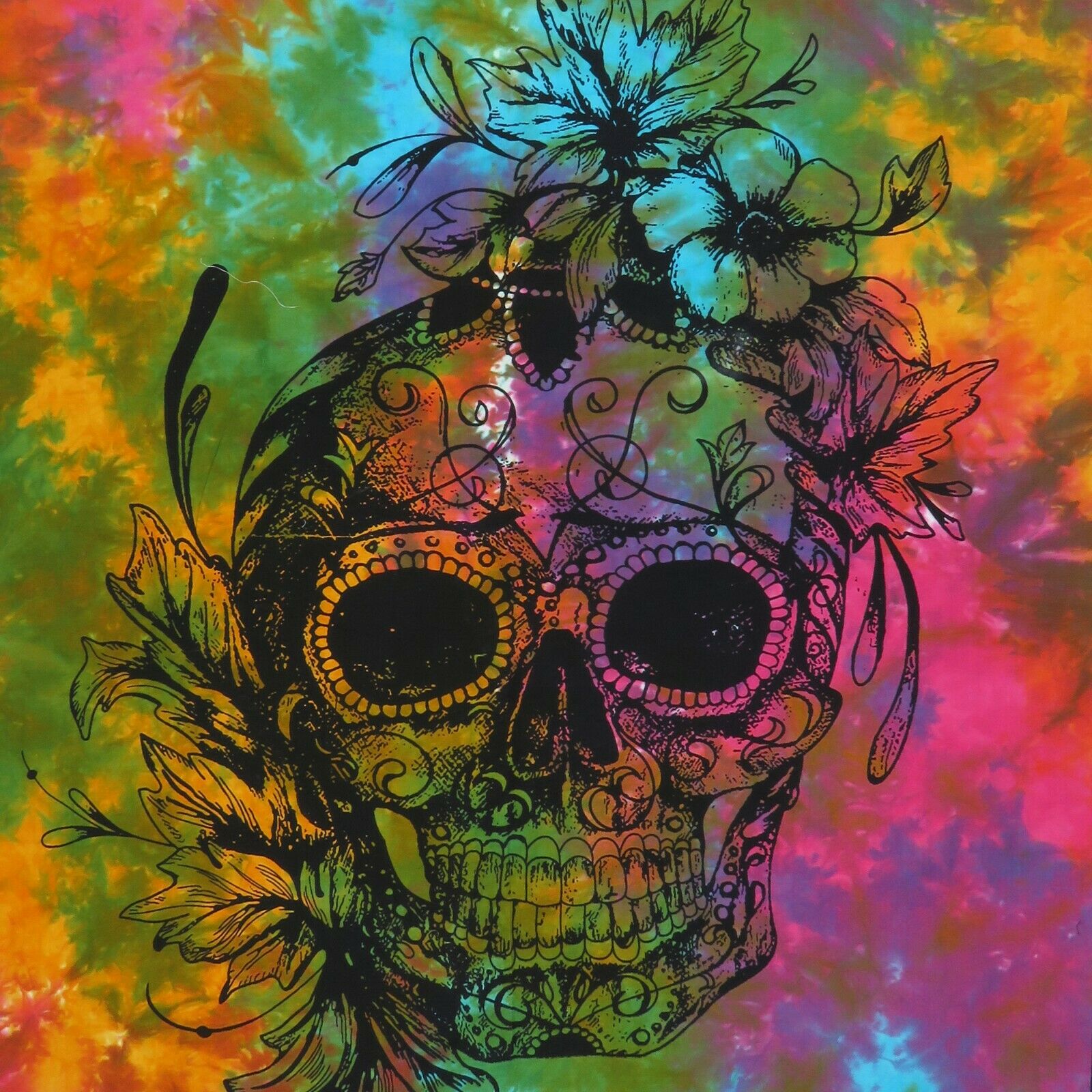 Indian Tie Dye Wall Hanging Tapestry Skull Print Cotton Poster Wall Art Decor