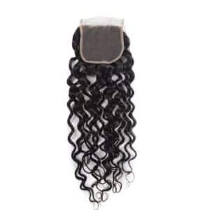 Brazilian Water Wave 4x4 Lace Closure Natural Color Remy Human Hair Swiss Lace Deep Wave Closure