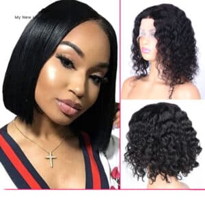 HD Transparent Lace Front Human Hair Wigs 180 Density Water Wave Short Bob Wigs For Women 6