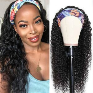 MEGALOOK Water Wave Human Hair Wigs Glueless Headband Wig For Black Women 12 26 Inch Curly