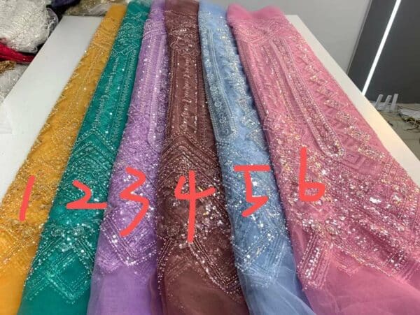 2022 African Beads Groom Lace Fabric 5 Yards High Quality French Beaded Embroidery Sequins Tulle Fabric 1