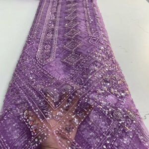 2022 African Beads Groom Lace Fabric 5 Yards High Quality French Beaded Embroidery Sequins Tulle Fabric 2