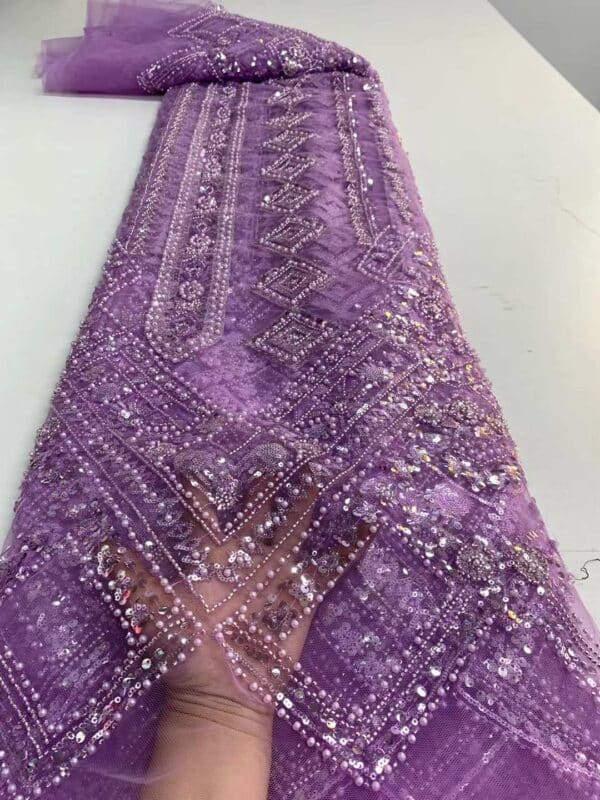 2022 African Beads Groom Lace Fabric 5 Yards High Quality French Beaded Embroidery Sequins Tulle Fabric 2