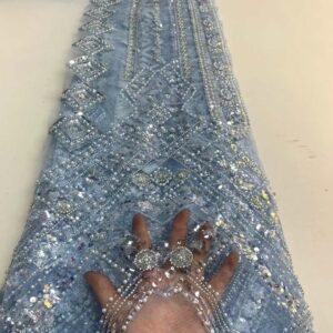 2022 African Beads Groom Lace Fabric 5 Yards High Quality French Beaded Embroidery Sequins Tulle Fabric 3