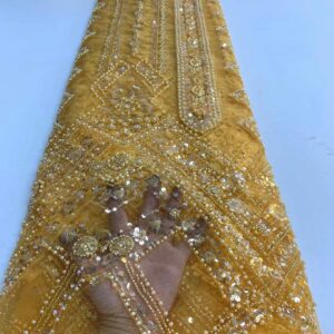2022 African Beads Groom Lace Fabric 5 Yards High Quality French Beaded Embroidery Sequins Tulle Fabric 4