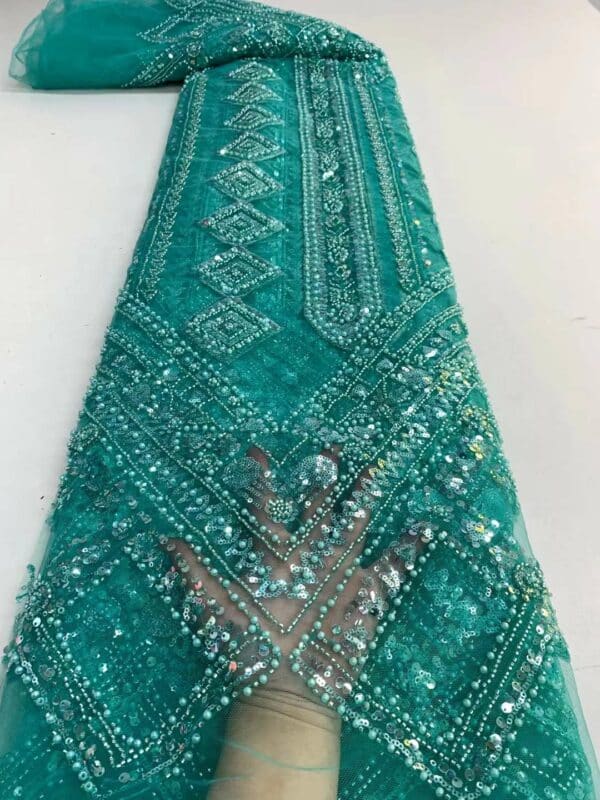 2022 African Beads Groom Lace Fabric 5 Yards High Quality French Beaded Embroidery Sequins Tulle Fabric 5