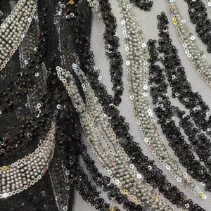 2022 African Heavy Beaded Groom Lace Fabric Wedding Luxury Hand Sequins Embroidered Mesh Tulle Lace Fabric 1