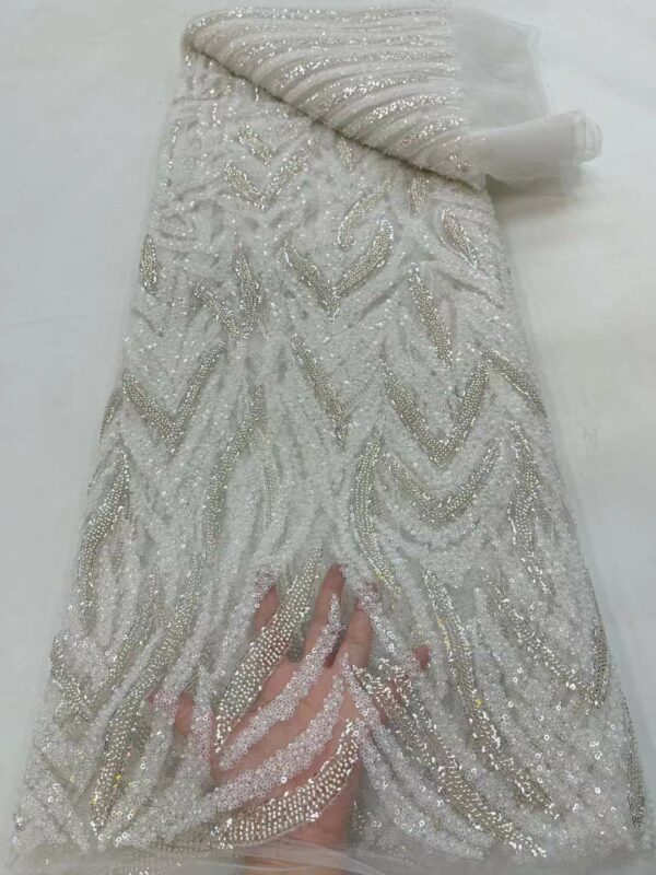 2022 African Heavy Beaded Groom Lace Fabric Wedding Luxury Hand Sequins Embroidered Mesh Tulle Lace Fabric 4