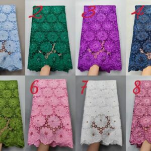 2022 High Quality African Lace Fabric 100 cotton Swiss Voile Lace With Beads Nigerian Tulle Sequined 1