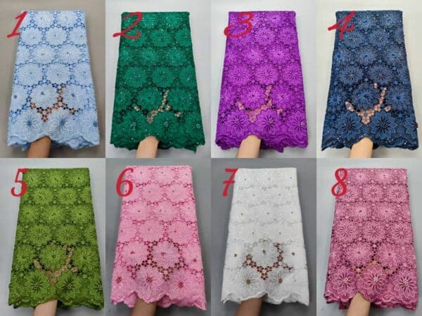 2022 High Quality African Lace Fabric 100 cotton Swiss Voile Lace With Beads Nigerian Tulle Sequined 1