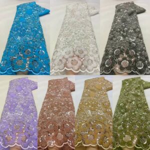 2022 High Quality African Nigerian Tulle Lace Fabric Beads Groom Embroidery French With Sequins Lace For 1