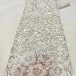 2022 High Quality African Nigerian Tulle Lace Fabric Beads Groom Embroidery French With Sequins Lace For 3