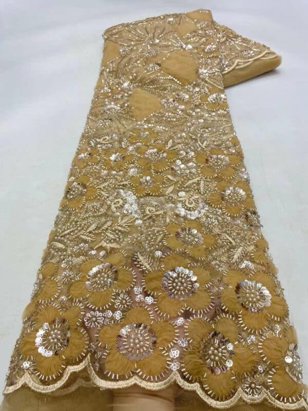 2022 High Quality African Nigerian Tulle Lace Fabric Beads Groom Embroidery French With Sequins Lace For 5