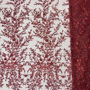 2022 Latest African Net Lace Fabric Sequins Lace Fabric 5 Yards Red Nigerian French Tulle Lace 1