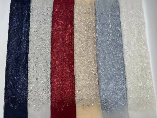 2022 Latest African Net Lace Fabric Sequins Lace Fabric 5 Yards Red Nigerian French Tulle Lace 2