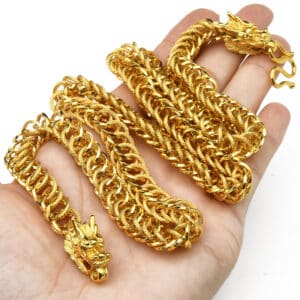 ANIID 24k Gold Plated Dragon Head Necklace Set For Men Wedding Heavy Punk Rock Hip Hop 3 1