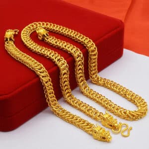 ANIID 24k Gold Plated Dragon Head Necklace Set For Men Wedding Heavy Punk Rock Hip Hop 6