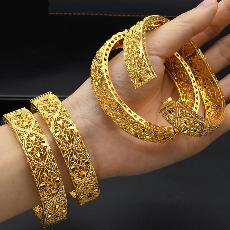ANIID African Gold Bracelet For Women 24k Charm Bangles Luxury Gold Plated Indian Bangle Bracelet Wedding 3 1