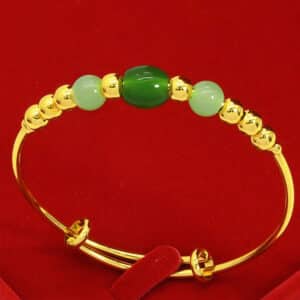 ANIID Dubai 24K Gold Plated Bangles For Women Green Bead Bracelet Bangle Adjustable Pulseira Femme Wedding 1 1