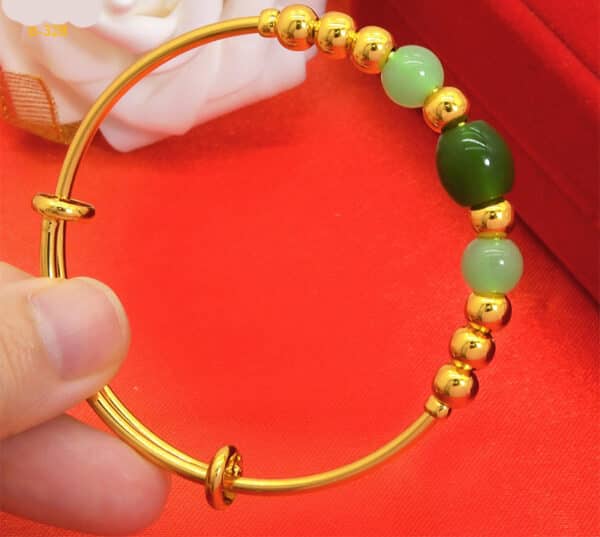 ANIID Dubai 24K Gold Plated Bangles For Women Green Bead Bracelet Bangle Adjustable Pulseira Femme Wedding 2 1