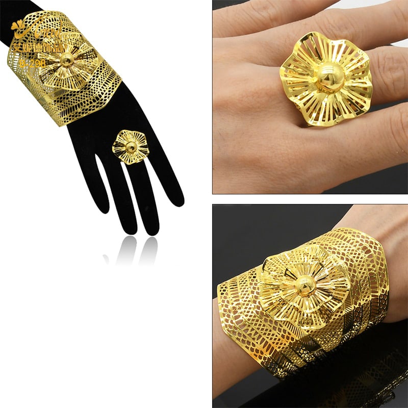 ANIID Dubai Bangle With Ring For Women Big Adjustable Gold Color Bracelets Indian Cuff Bangles Wedding 4 1