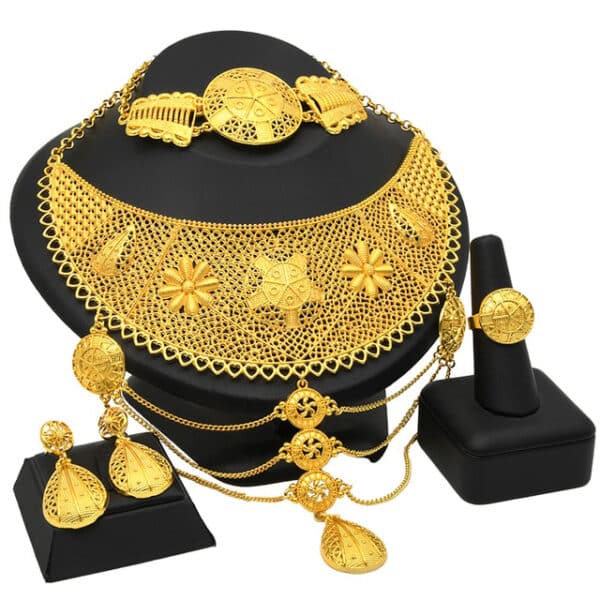 ANIID Dubai Gold Plated Flower Necklace Jewelry Set African Luxury Bracelets Earrings Set Women Fashion Wedding 6.jpg 640x640 6