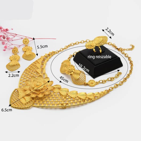 ANIID Jewelery Sets 24K Flower Earrings Gold Plated Tibetan Rings For Women Wedding Collection Pearl Bracelet 1 1
