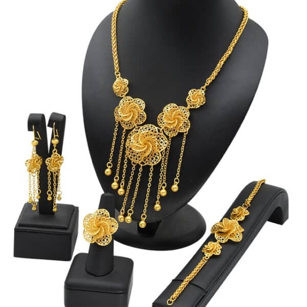 ANIID Luxury Dubai Jewelry Set For Women Flower With Tassel Gold Plated Big Nigerian Indian Bridal 7.jpg 640x640 7