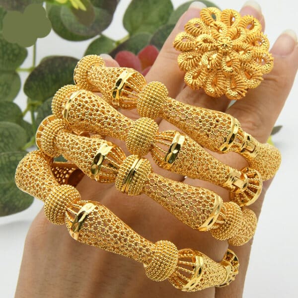 ANIID Women Charm Bracelet Bangle 24K Gold Color Jewelry Dubai Flower Bangle Brand African Designer Ethiopian 25 1.jpg 640x640 25 1
