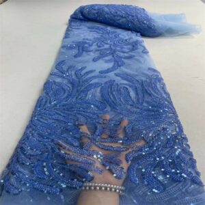African Beaded Lace Fabric 2022 High Quality French Lace Fabric Sequins Nigerian African Lace Fabrics For