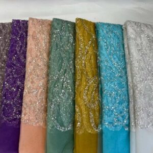 African Beaded Lace Fabric 2022 High Quality Groom Lace French Mesh Lace Fabric Sequins Nigerian Lace 1