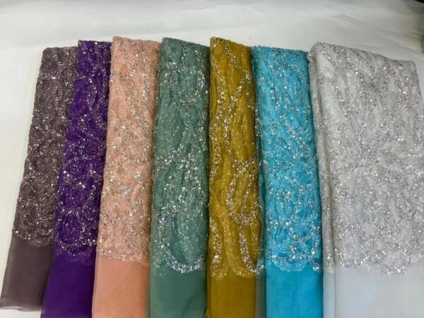 African Beaded Lace Fabric 2022 High Quality Groom Lace French Mesh Lace Fabric Sequins Nigerian Lace 1