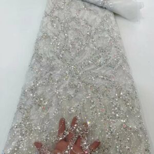 African Beaded Lace Fabric 2022 High Quality Groom Lace French Mesh Lace Fabric Sequins Nigerian Lace 2