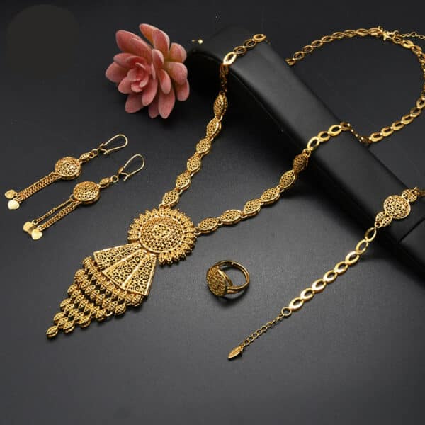 African Dubai Jewelry Set For Women 24K Gold Color Nigerian Wedding Necklace Bracelet Earring Set Jewelery 2 1