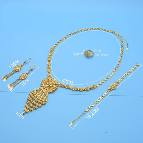 African Dubai Jewelry Set For Women 24K Gold Color Nigerian Wedding Necklace Bracelet Earring Set Jewelery 5 1