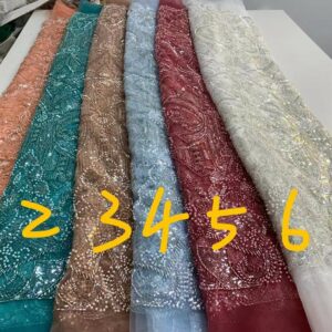 African French Lace Fabric Sequins High Quality 2022 Nigerian Stylish Pearl Embroidery Groom Fabrics Dress Material 1