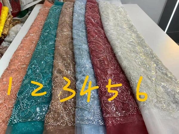 African French Lace Fabric Sequins High Quality 2022 Nigerian Stylish Pearl Embroidery Groom Fabrics Dress Material 1