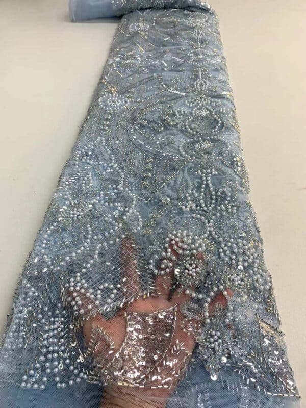 African French Lace Fabric Sequins High Quality 2022 Nigerian Stylish Pearl Embroidery Groom Fabrics Dress Material 2