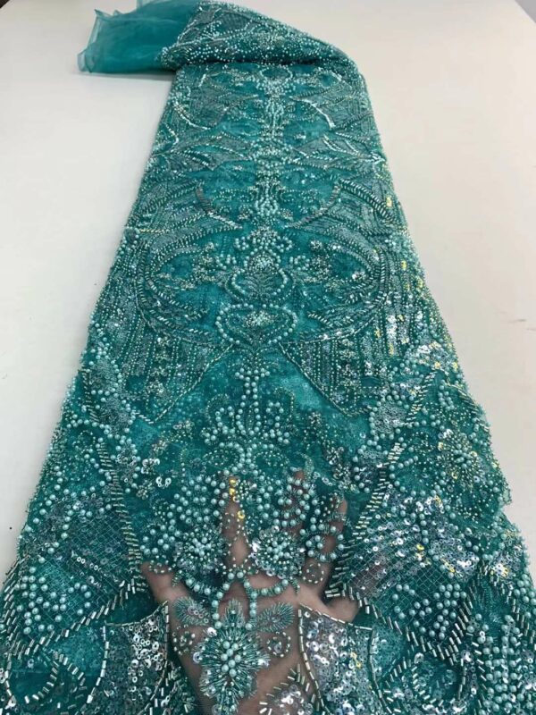 African French Lace Fabric Sequins High Quality 2022 Nigerian Stylish Pearl Embroidery Groom Fabrics Dress Material 3