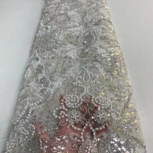 African French Lace Fabric Sequins High Quality 2022 Nigerian Stylish Pearl Embroidery Groom Fabrics Dress Material 4