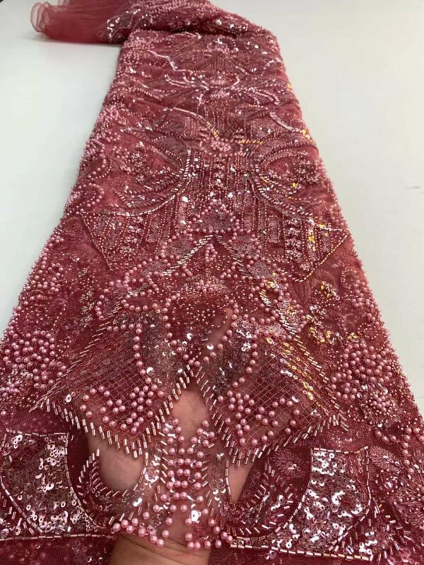 African French Lace Fabric Sequins High Quality 2022 Nigerian Stylish Pearl Embroidery Groom Fabrics Dress Material 5