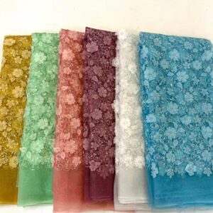 African French Tulle Lace Fabric 5 Yards High Quality 3D Lace Applique With Beads Bridal Groom 1