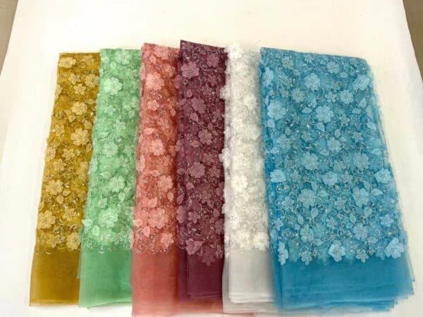 African French Tulle Lace Fabric 5 Yards High Quality 3D Lace Applique With Beads Bridal Groom 1