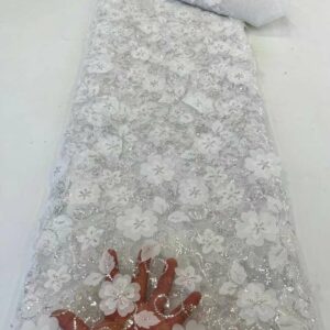 African French Tulle Lace Fabric 5 Yards High Quality 3D Lace Applique With Beads Bridal Groom 2