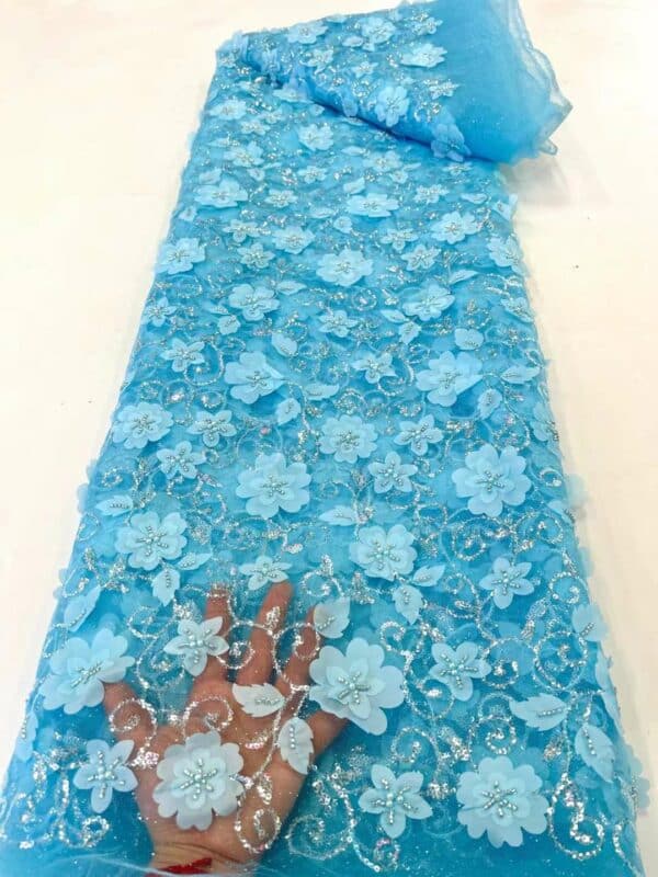 African French Tulle Lace Fabric 5 Yards High Quality 3D Lace Applique With Beads Bridal Groom