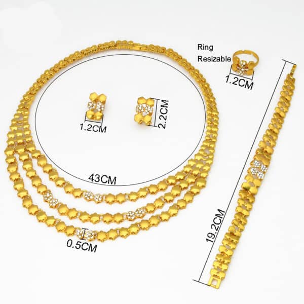 African Jewelry Set Multilayer Necklace Bracelet Square Earrings For Women Gold Color Dubai Wedding European Jewelery 5 1