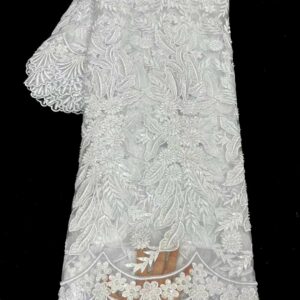 African Lace Fabric With Beaded High Quality French Net Tulle Lace Fabric Embroidery Nigerian Guipure Cord 4