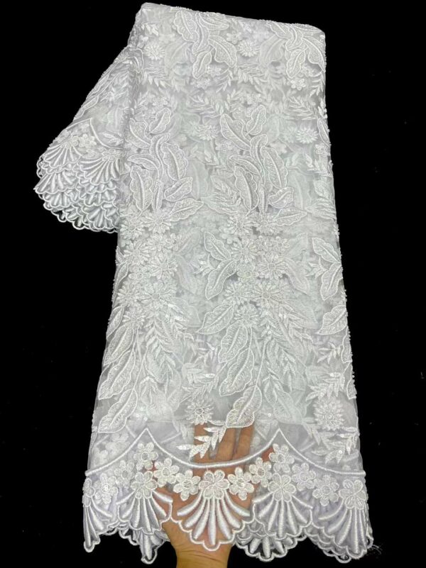 African Lace Fabric With Beaded High Quality French Net Tulle Lace Fabric Embroidery Nigerian Guipure Cord 4