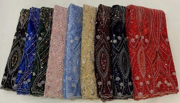 African Lace French Sequin Beaded Fabrics 2022 Embroidery Tulle Lace Fabrics 5 Yards For Nigerian Wedding 2